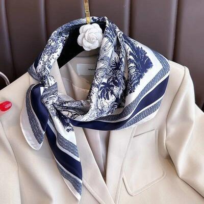 1pcs 70cm Plant-printed Silk Scarf Women Simulated Silk Eleg