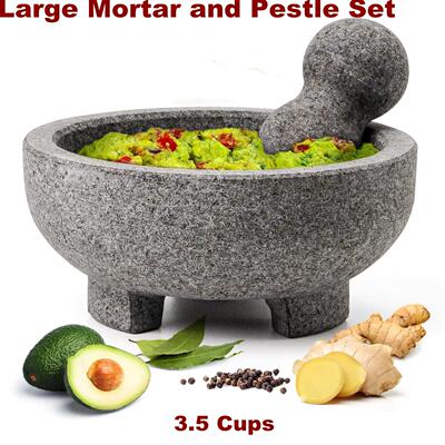 Large Mortar and Pestle Set Granite Guacamole Bowl