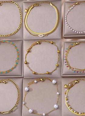 Stainless Steel Bead Chain Anklets for Women Accessories Gol
