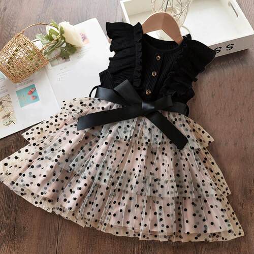 Polka-dot Summer Dress for Girls Ruffles Tulle Casual Layere