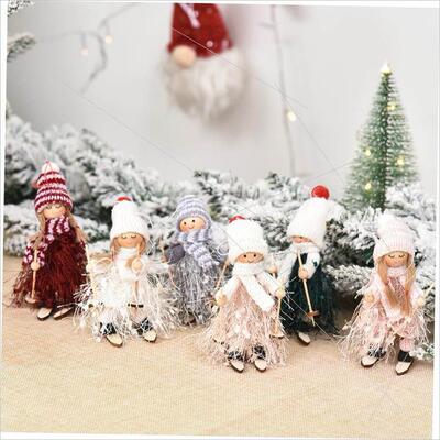 Christmas wood fiber fringe yarn ski doll pendant ornament