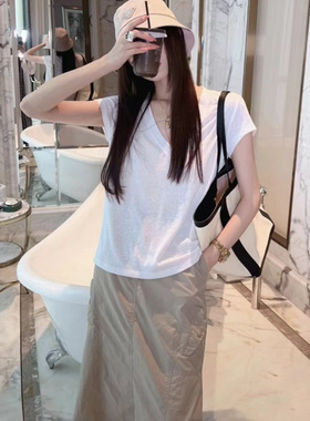 本奥benao白色v领T恤短袖新款欧货宽松显瘦基础简约纯色通勤上衣