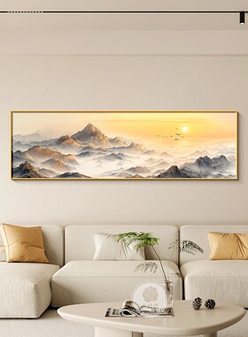 金山画靠山图客厅沙发背景墙挂画油画办公室装饰画旭日东升山水画