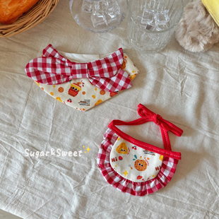猫咪围兜狗狗口水巾红格子曲奇王国围脖小型犬宠物配饰布偶德文