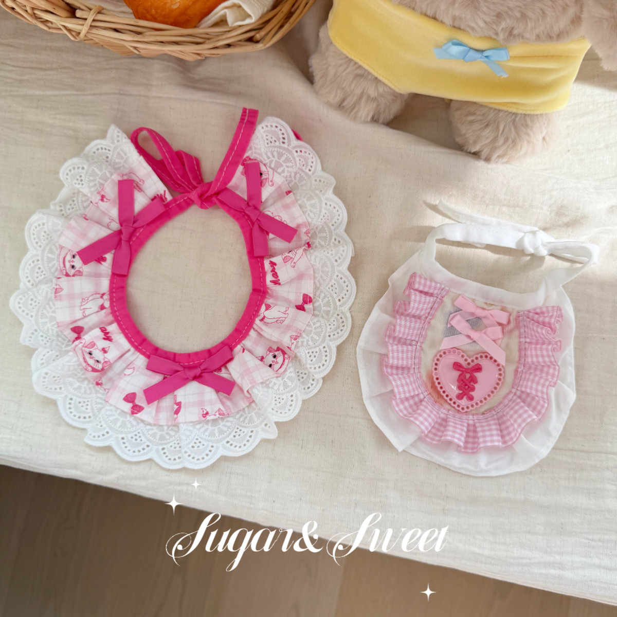 猫咪狗狗围兜可爱粉色系甜美公主花边围脖宠物配饰口水巾布偶英短