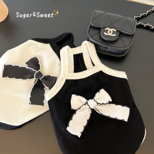 夏天狗狗衣服简约吊带猫咪背心小香风比熊泰迪约克夏小猫衣服薄款