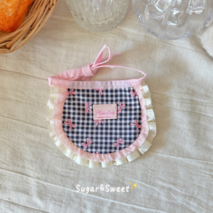 猫咪口水巾狗狗围兜粉黑格子公主围脖围嘴宠物配饰布偶德文小型犬