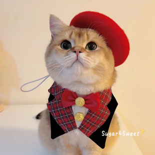 ins绅士风小礼服宠物猫咪狗狗英伦学院风口水巾围嘴网红领结围兜