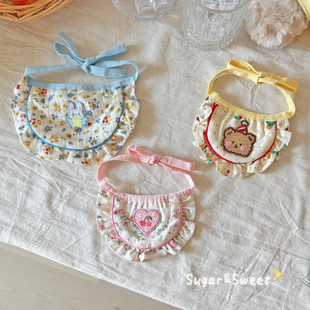 猫咪口水巾狗狗围兜可爱百搭碎花蝴蝶结蕾丝围脖宠物围嘴比熊布偶