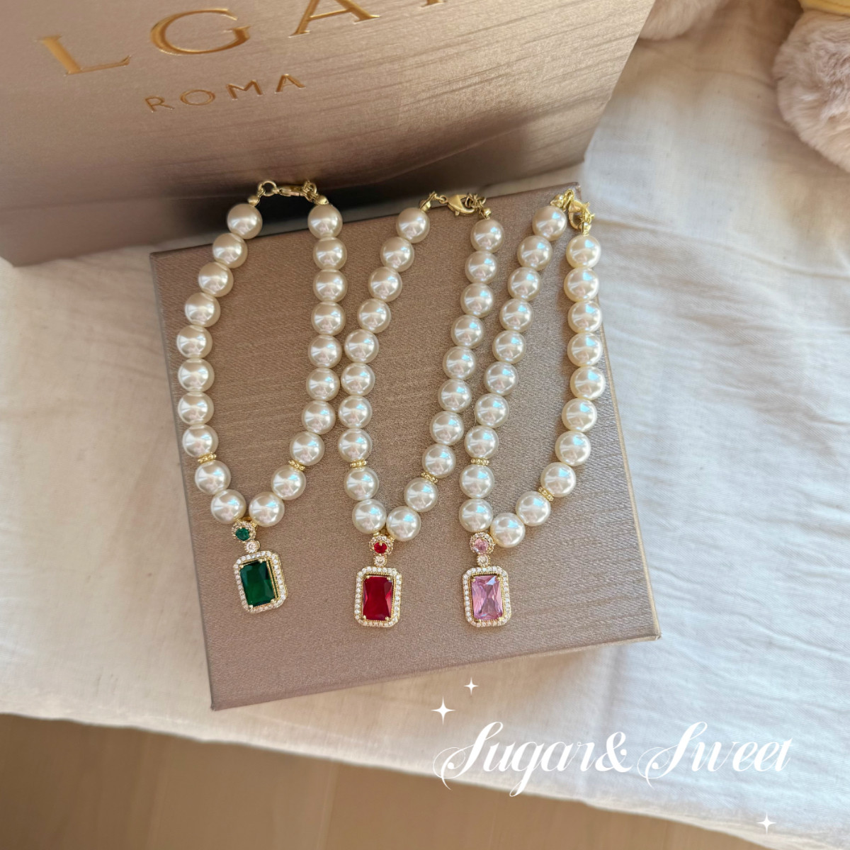 宠物猫咪狗狗项圈法式复古奢华宝石镶钻珍珠项链配饰英短比熊泰迪