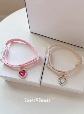 宠物猫咪狗狗珍珠爱心吊坠蝴蝶结项圈防窒息双层珠光英短布偶蓝猫