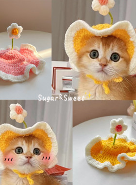 宠物猫咪帽子春田花花可爱猫咪头套狗狗头饰手工编织装饰品英短猫