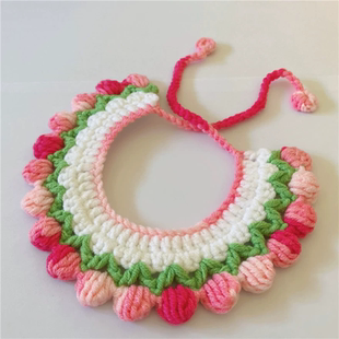 郁金香渐变色毛线编织宠物项圈可爱草莓狗狗项链猫咪口水巾脖圈