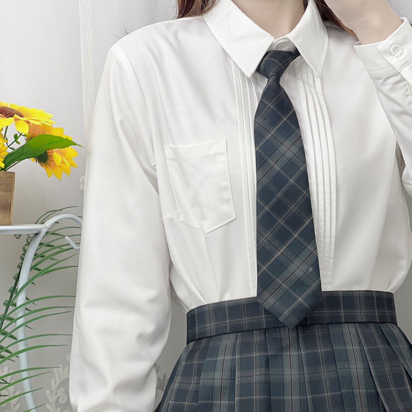 风琴褶衬衫tr面料jk制服基础款百搭长袖短袖绣花衬衫黑白色学院风