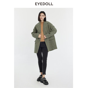 EYEDOLL【商场同款】23冬季新款复古高级感宽松绿色女绵羊毛大衣