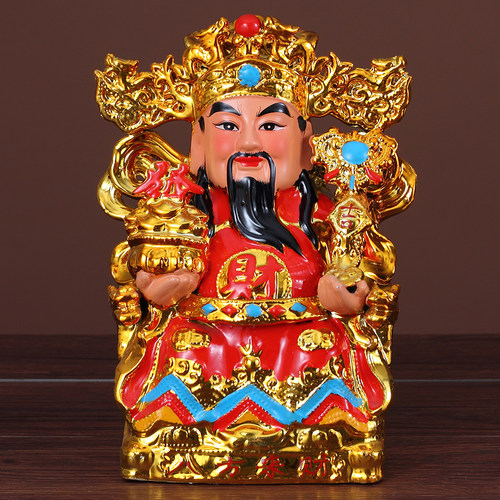 镀金陶瓷文武财神爷佛像供奉客厅