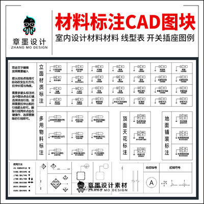 室内设计深化图纸材料标注CAD图块样式模板图例线型图案填充图库