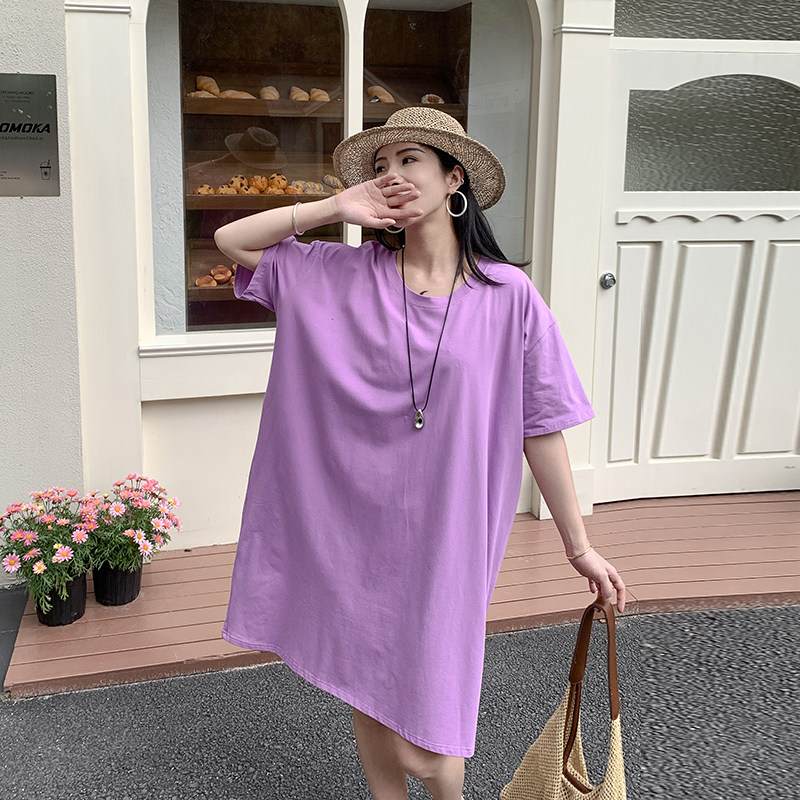 大圆领纯棉短袖t恤女士夏彩色