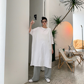 长款 T恤裙 宽松过膝侧开叉胖mm慵懒风五分袖 t恤女春夏纯棉中袖 大码