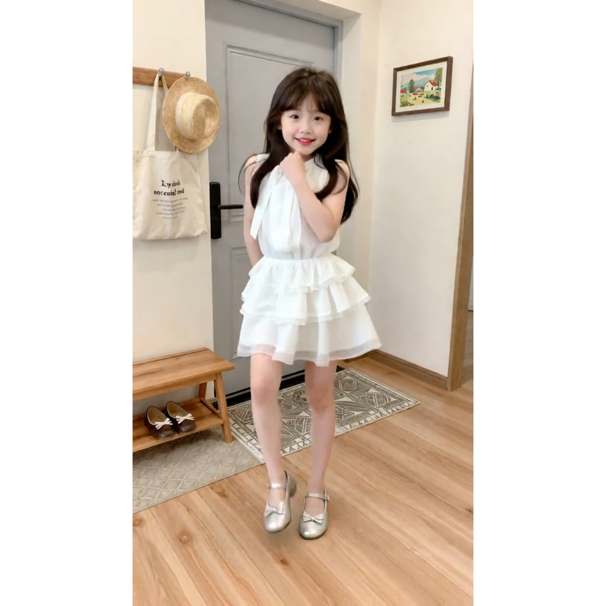 夏薄款女童白色千金风公主裙