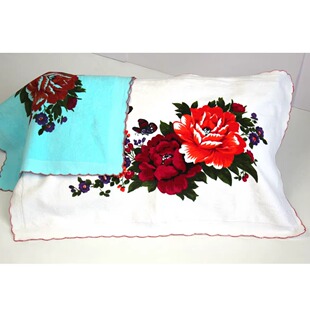 新款纯棉枕巾老上海怀旧割绒民族帕子(银丝月牙边)85*50cm