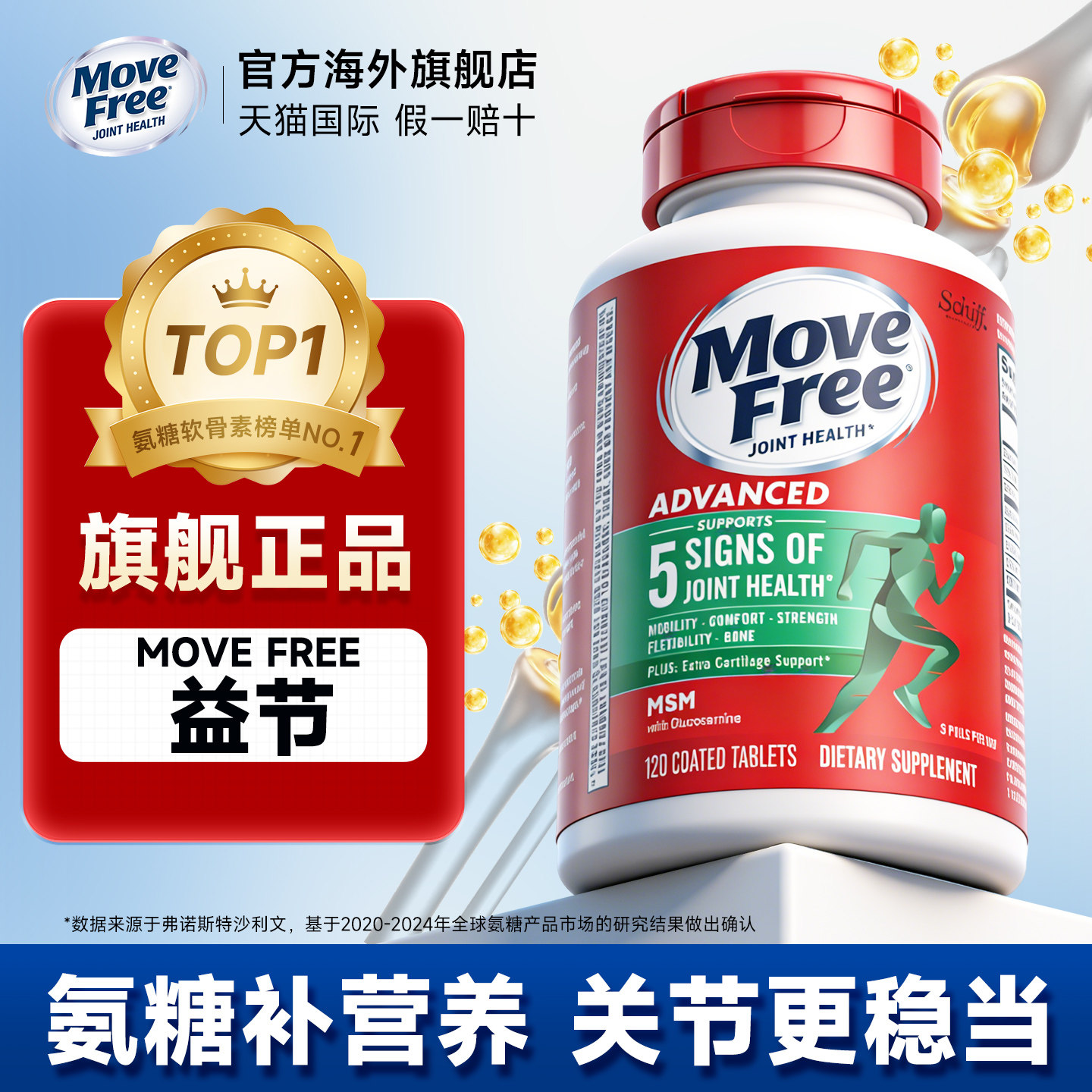 益节movefree氨糖软骨素正品官方旗舰店美国原装进口补钙片绿瓶标
