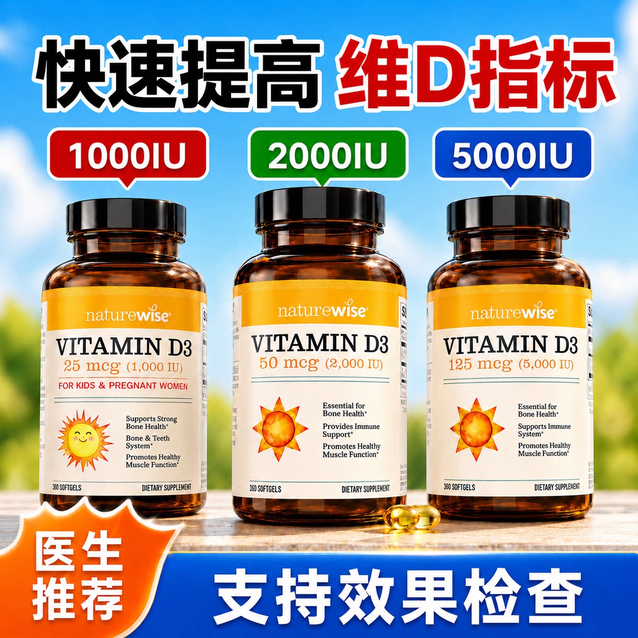 阳光瓶维生素d3成人女Naturewise图片