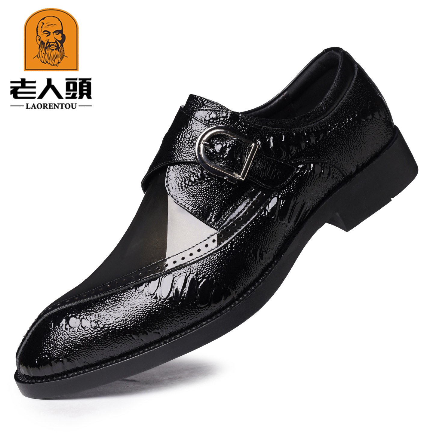 老人头品牌正品春秋新款男鞋布洛克花雕结婚皮鞋男士商务正装皮鞋
