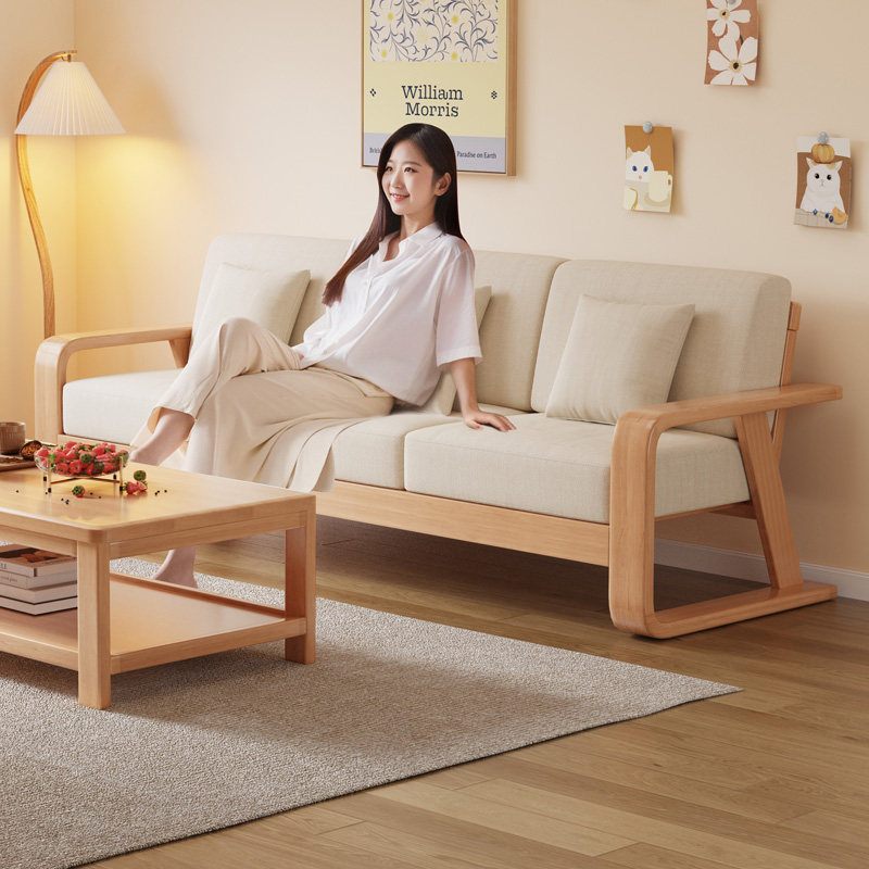 公熊家俱实木沙发小户型简约现代三人位沙发客厅全实木新款沙发床