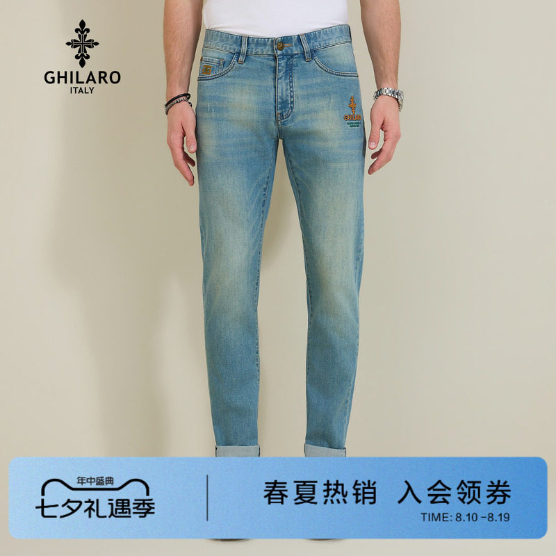 古劳吉那诺夏季新款水洗牛仔裤男