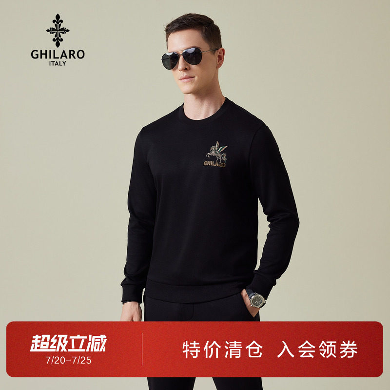 古劳吉那诺刺绣烫钻logo圆领卫衣