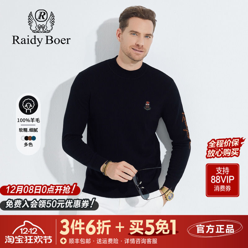 雷迪波尔纯棉羊毛半高领羊毛衫男