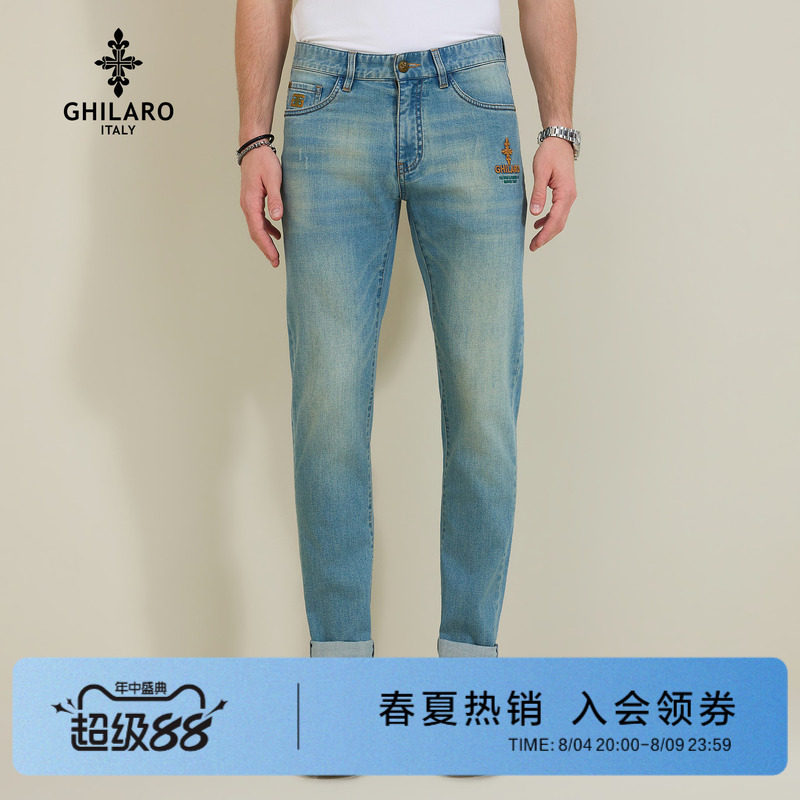 古劳吉那诺夏季新款水洗牛仔裤男