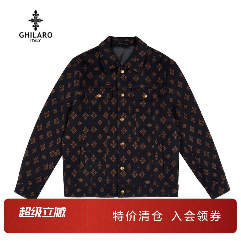古劳吉那诺翻领满身提花夹克外套