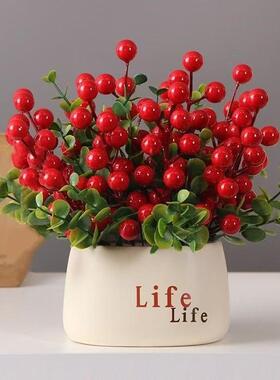 彷真红果发财果life瓶装饰平安喜乐乔迁大吉喜庆花艺新年装饰花艺