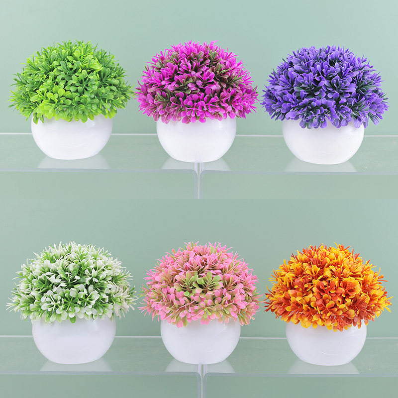 新家装饰品摆件花室内客厅餐桌仿真绿植物小盆栽摆设塑料假花草球