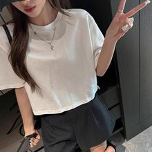 2025新款白色纯棉宽松基础版短款短袖T恤女百搭休闲慵懒风打底衫