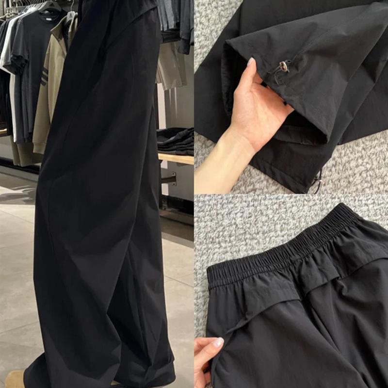 黑色美式工装裤子女夏薄款2025新款宽松阔腿小个子直筒速干运动裤