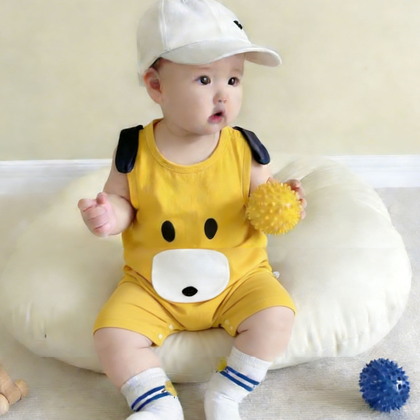 婴儿连体衣无袖薄款新生儿衣服0-1岁宝宝纯棉哈衣护肚衣卡通透气