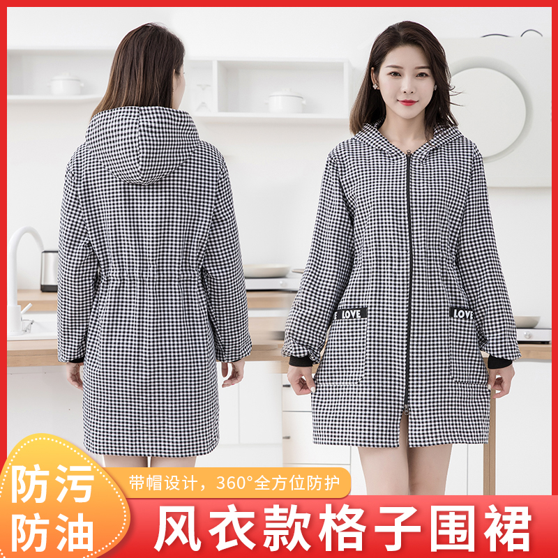 四季纯棉正穿围裙家用厨房2021新款男女工作服长袖做饭加肥大罩衣