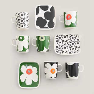 新款 2024春款 Marimekko Unikko60周年绿橙绿色绿白马克杯点心盘