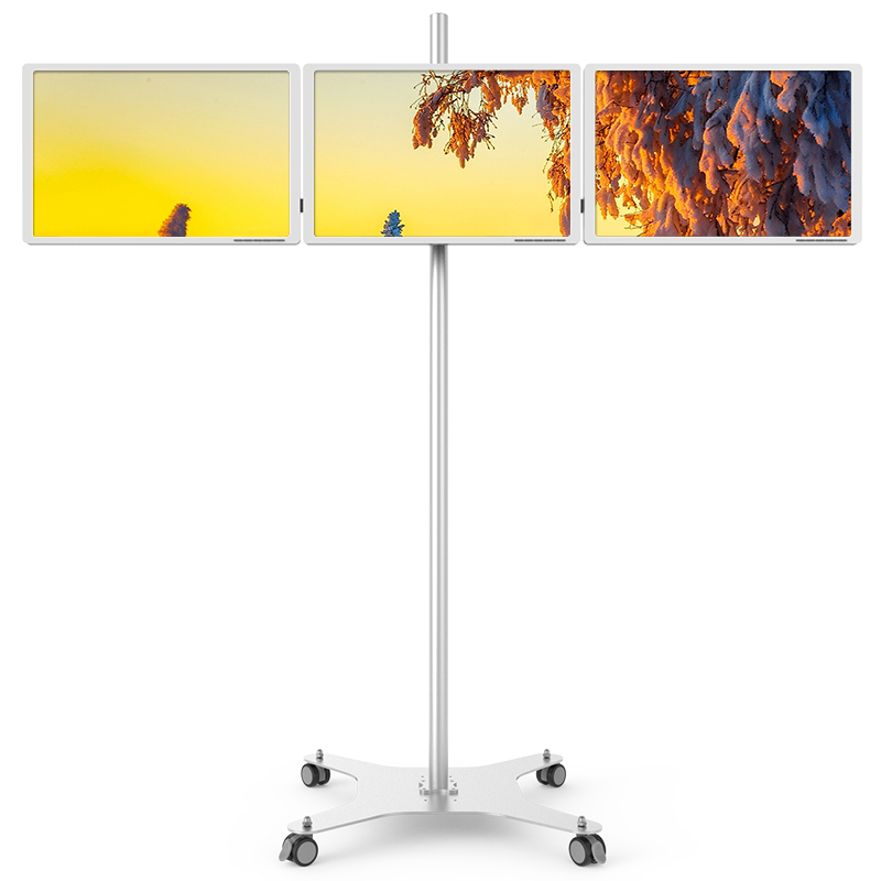 落地式电脑显示器三屏支架移动工作站金融展示机房医疗推车升降架