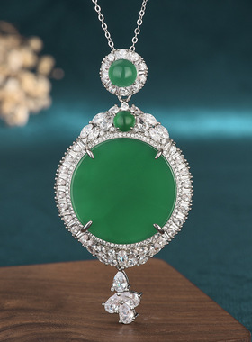 汉服旗袍饰配天然冰种玉髓阳绿平安扣饰品项链无事牌男女玉佩挂件