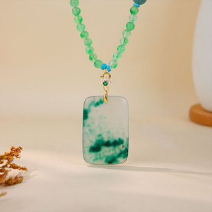 仿新疆金丝玉天山翠平安扣玉坠吊坠带翠玉石玉挂件毛衣链直播货源