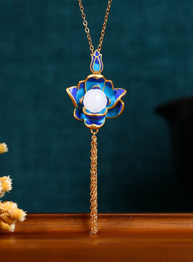 中国风古法镀金工艺复古莲蓬流苏项链珐琅国潮古装旗袍首饰女项饰