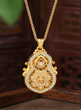 金店同款古法沙金镶钻人生四美福禄葫芦吊坠新中式国朝风葫芦挂坠