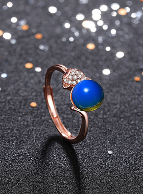 汉服2023夏季新款指环宫廷风设计镶嵌多米加二代合成蓝珀灵狐戒指