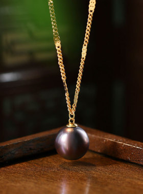 秋冬新款复古法式施家风紫色珍珠项链女小众设计珠链ins风锁骨链