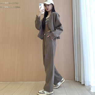 加绒休闲套装女两件套秋冬款时尚韩系穿搭显瘦小个子长袖外套上衣