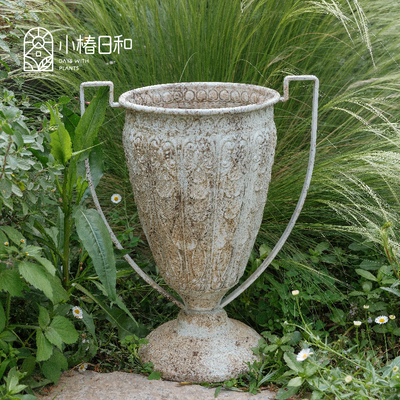 小椿日和 外贸铁艺白色大奖杯 酒杯盆聚宝盆园艺杂货摆件复古花盆